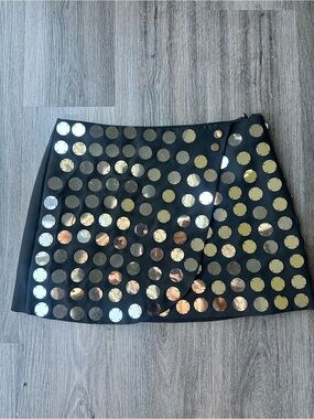 TALULAH Black Mini Skirt with Gold Mirror Discs